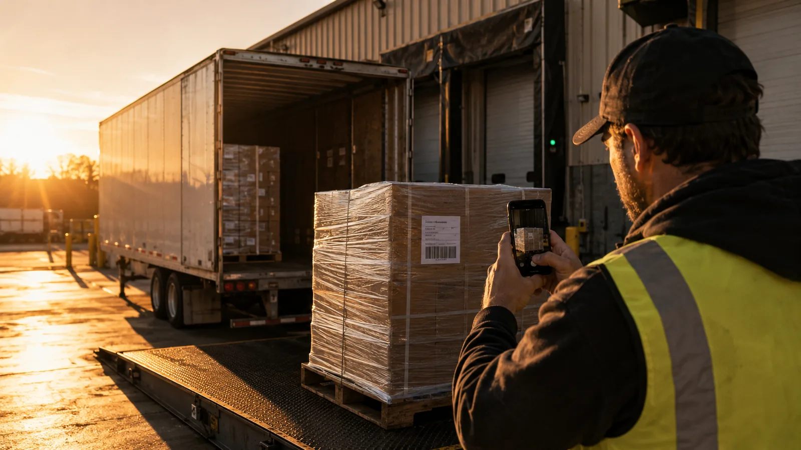 A warehouse loading dock at golden hour — the kind of moment a quick phone shot can preserve forever.